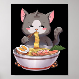 Kawaii Ramen Cat Anime Japanese Food Gift Kids Boy Poster