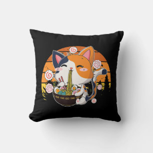 Kawaii Ramen Cat Anime Japanese Neko Noodle Fun Vi Cushion