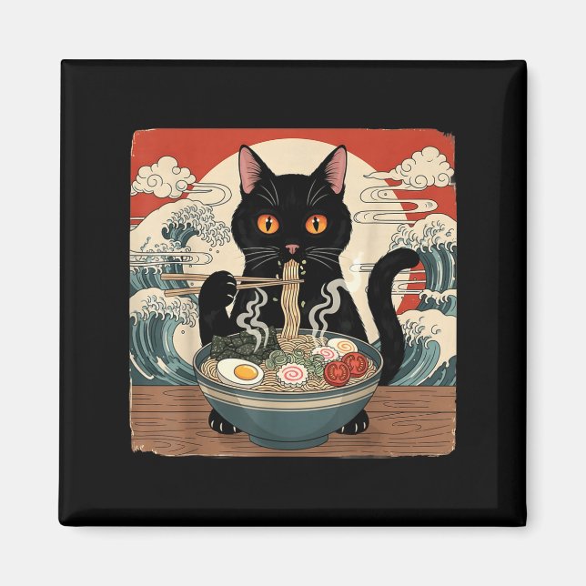 Kawaii Ramen Cat Anime Japanese Noodles Food Wave  Magnet (Front)