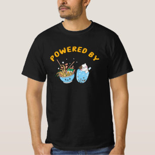 Kawaii Ramen & Cat Design Powered Ramen and Cat T-Shirt