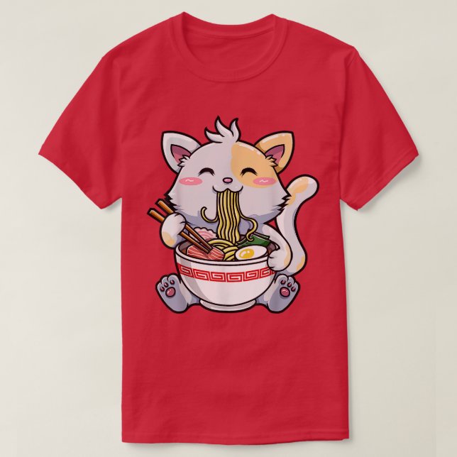 Kawaii Ramen Cat Japanese Anime Cute Noodle Gift W T-Shirt (Design Front)