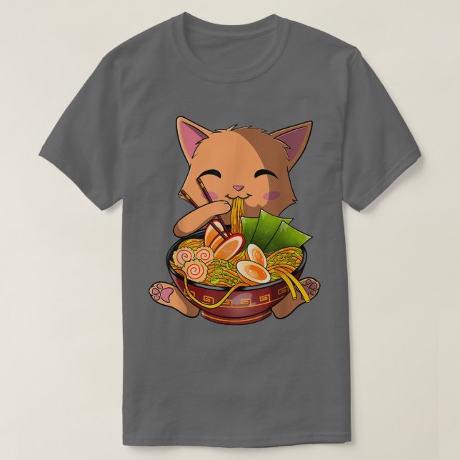 Kawaii Ramen Cat, Japanese Neko Noodle Funny Anime T-Shirt (Design Front)