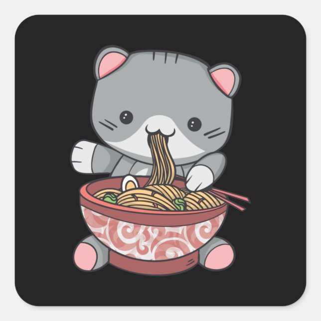 Kawaii Ramen Cat noodle bowl with chop sticks Square Sticker (Front)