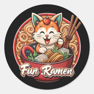 Kawaii Ramen Cat Retro Japanese Noodles Artwork T- Classic Round Sticker