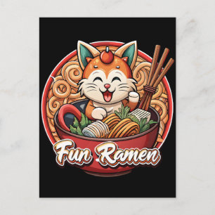 Kawaii Ramen Cat Retro Japanese Noodles Artwork T- Postcard