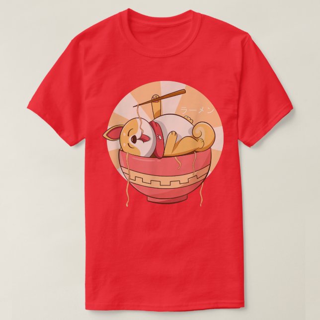 Kawaii Ramen Cute Anime Dog Corgi Japanese Noodles T-Shirt (Design Front)