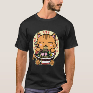Kawaii Ramen Cute Anime Orange Cat Japanese Noodle T-Shirt