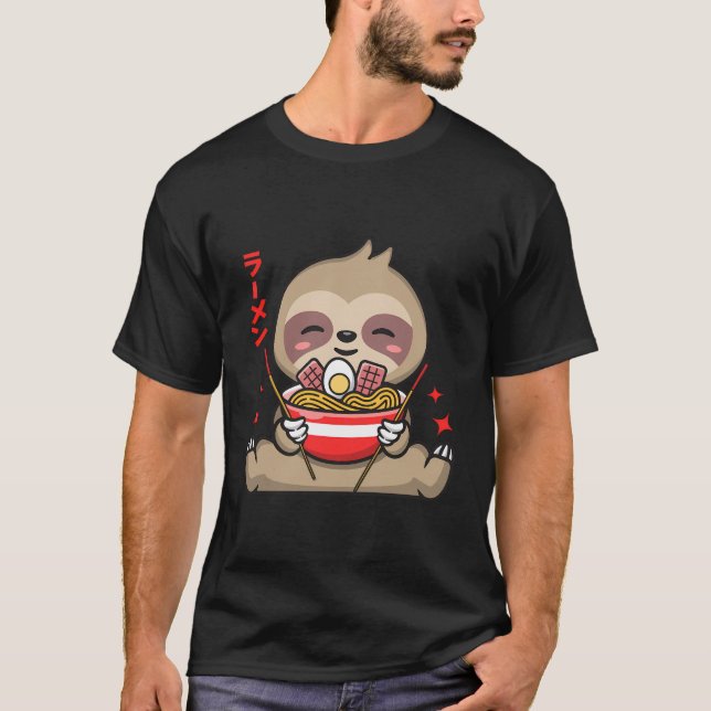 Kawaii Ramen Cute Anime Sloth Japanese Noodles Kid T-Shirt (Front)