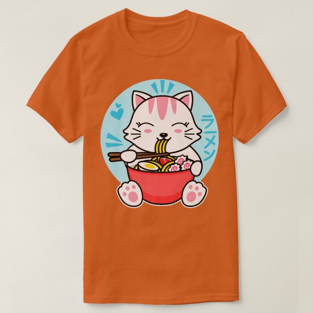 Kawaii Ramen Cute Anime White Cat Japanese Instant T-Shirt (Design Front)