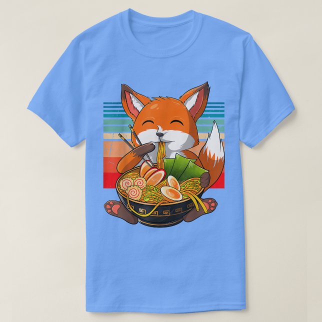 Kawaii Ramen Fox, Japanese Neko Noodle Funny Anime T-Shirt (Design Front)