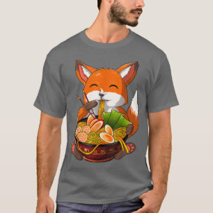Kawaii Ramen Fox, Japanese Neko Noodle Funny Anime T-Shirt
