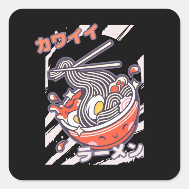 Kawaii Ramen nodels Square Sticker (Front)