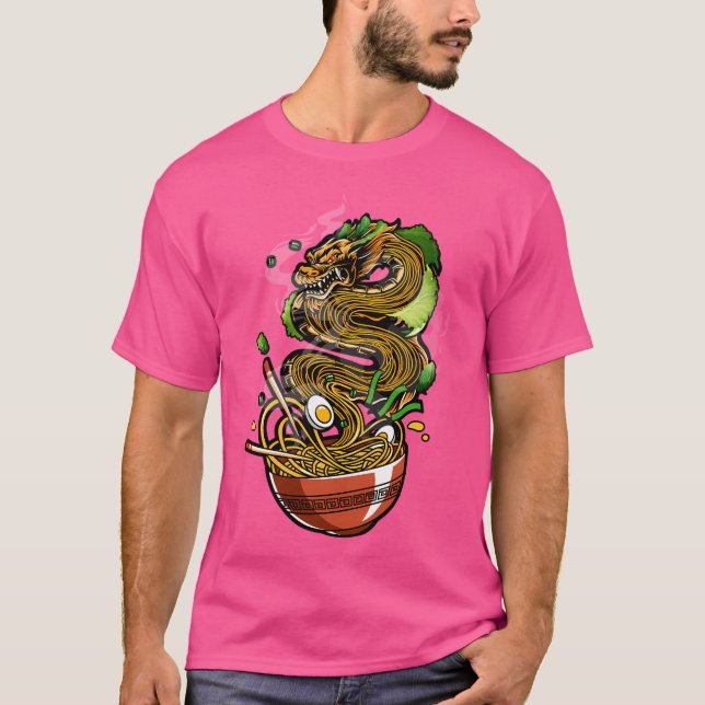 Kawaii Ramen Noodles Bowl Chopsticks Dragon Anime T-Shirt (Front)