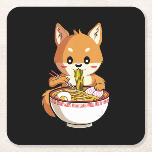Kawaii ramen shiba inu   noodles lover gift square paper coaster