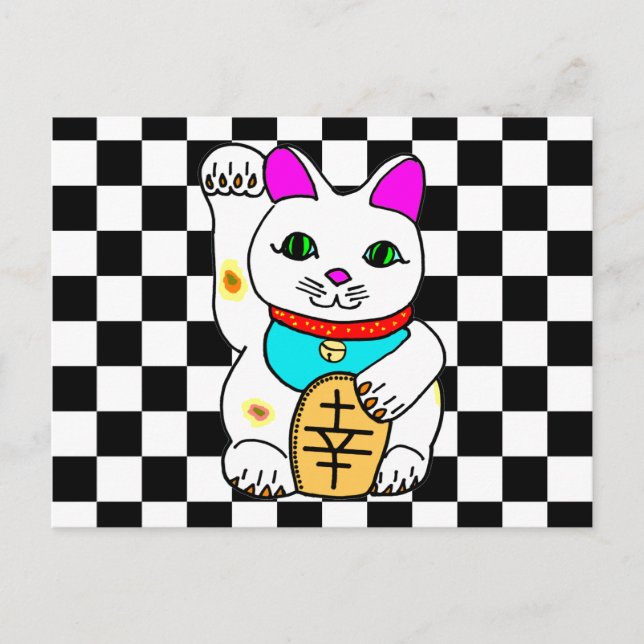 Kawaii Rave Lucky Cat Maneki Neko Postcard (Front)