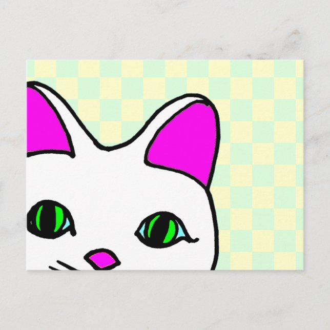 Kawaii Rave Lucky Cat Maneki Neko Postcard (Front)