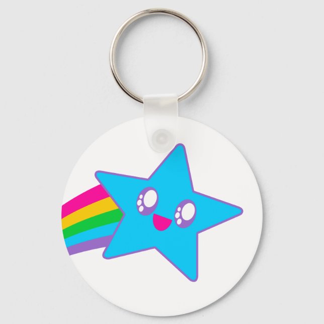 Kawaii Rave Neon Star Rainbow Key Ring (Front)