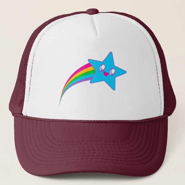Kawaii Rave Neon Star Rainbow Trucker Hat (Front)