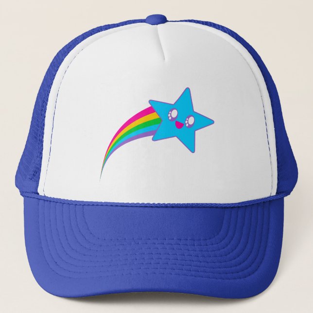 Kawaii Rave Neon Star Rainbow Trucker Hat (Front)