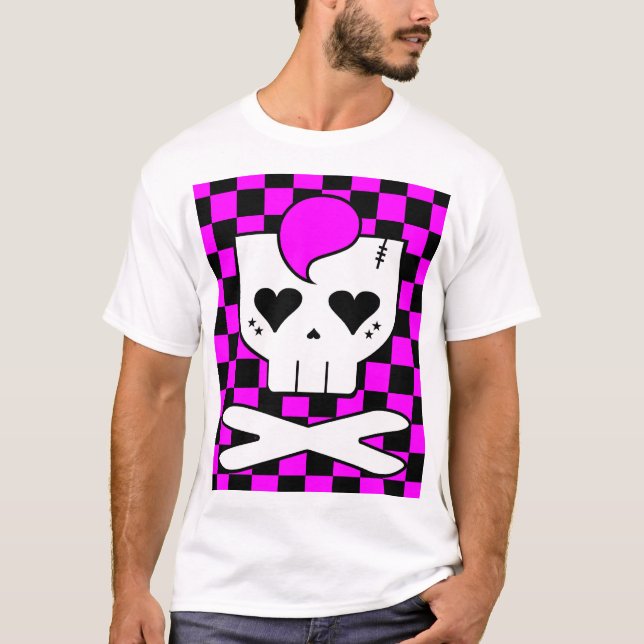 Kawaii Rave Skull Chequerboard T-Shirt (Front)