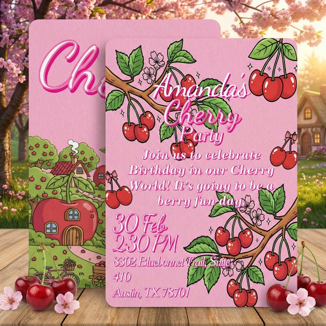 Kawaii Red Cherry Vibes Cute Girly Aesthetic Invitation (Creator Uploaded)