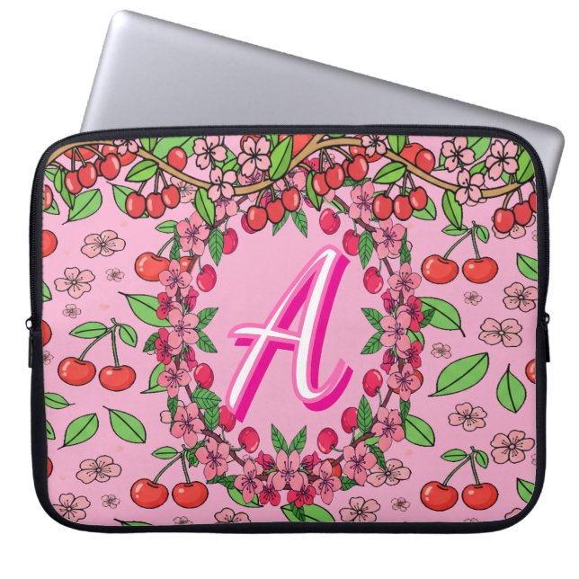 Kawaii Red Cherry Vibes Cute Girly Aesthetic Laptop Sleeve (Front)