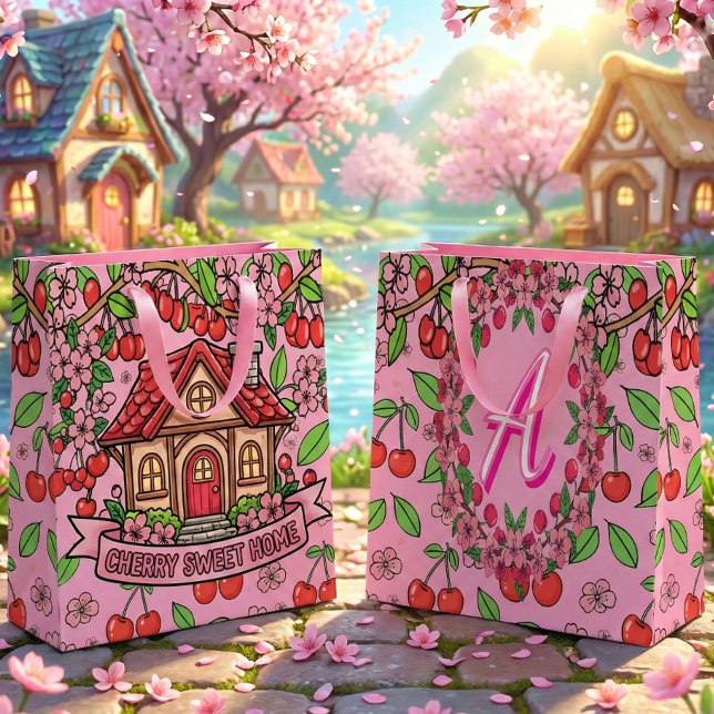 Kawaii Red Cherry Vibes Cute Girly Aesthetic Large Gift Bag (Creator Uploaded)