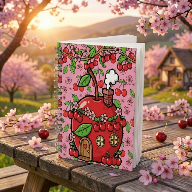 Kawaii Red Cherry Vibes Cute Girly Aesthetic Notebook (Creator Uploaded)