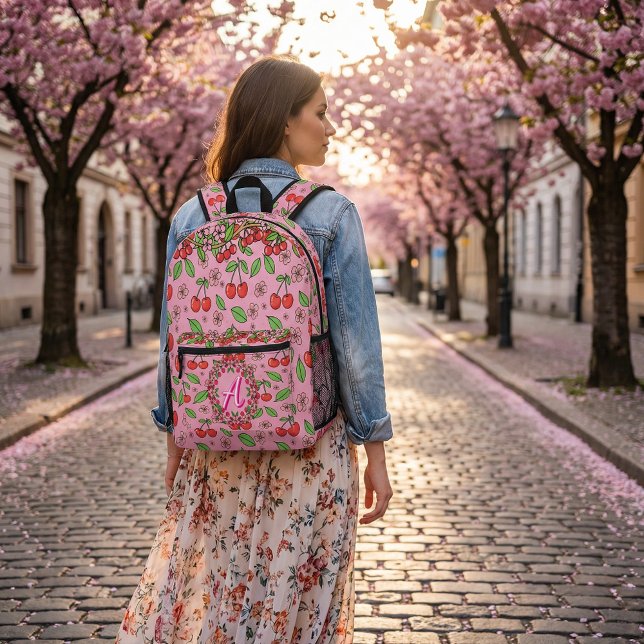 Kawaii Red Cherry Vibes Cute Girly Aesthetic Printed Backpack (Creator Uploaded)