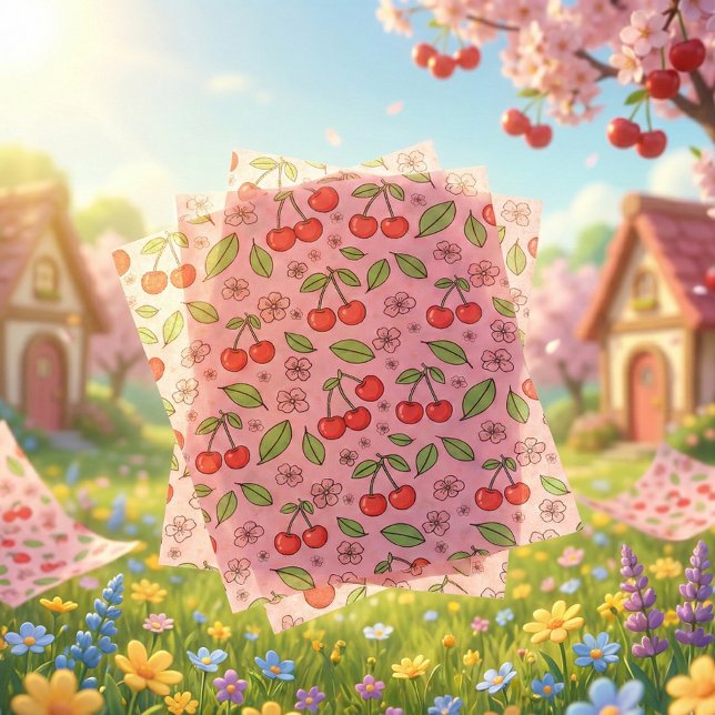 Kawaii Red Cherry Vibes Cute Girly Aesthetic Tissue Paper (Creator Uploaded)