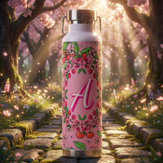 Kawaii Red Cherry Vibes Cute Girly Aesthetic Water Bottle
