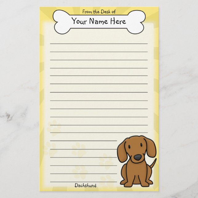 Kawaii Red Dachshund Stationery (Front)