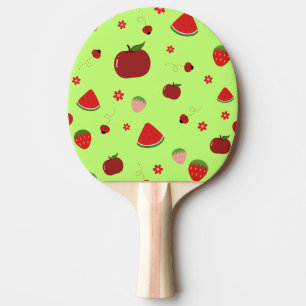 Kawaii Red Fruits Pattern in Lime Green Ping Pong Paddle