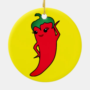 Kawaii Red Hot Pepper Diva Ceramic Tree Decoration