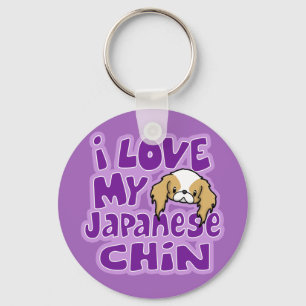 Kawaii Red I Love My Japanese Chin Key Ring