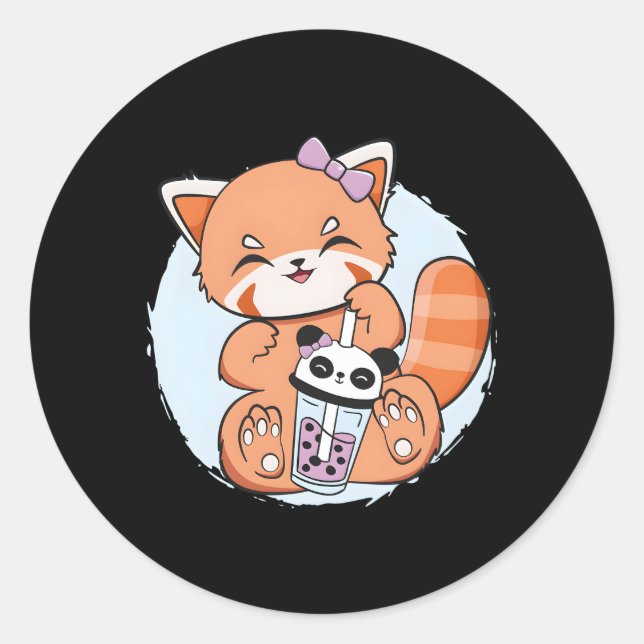 Kawaii Red Panda Boba Anime Pearl Bubble Tea Otaku Classic Round Sticker (Front)