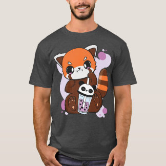 Kawaii Red Panda Boba Cute Anime Pearl Bubble Tea  T-Shirt