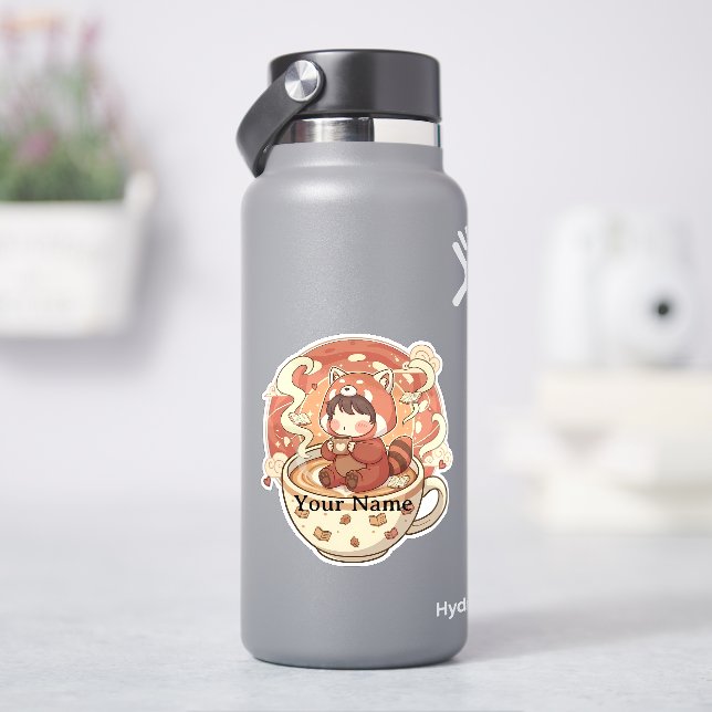 Kawaii red Panda Coffee Cup Vinyl Sticker (HydroFlask)