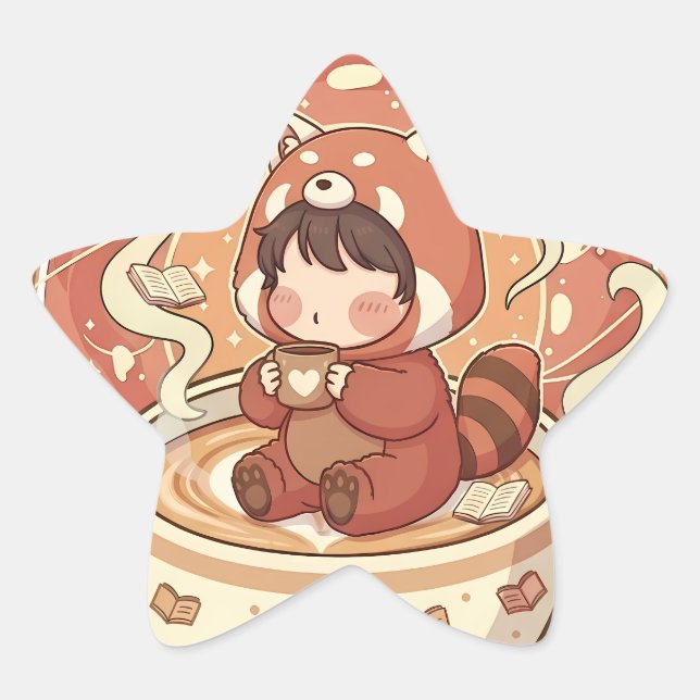 Kawaii Red Panda Coffee Star Reward Sticker (Front)