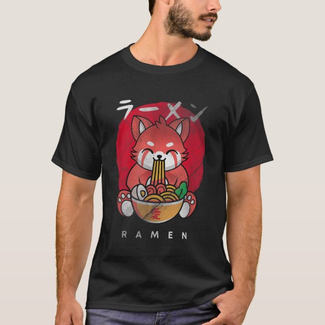 Kawaii Red Panda Eating Ramen I Love Ramen T-Shirt (Front)
