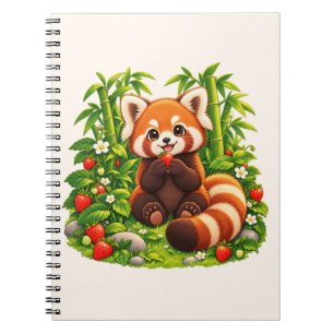 Kawaii Red Panda Strawberry Garden Spiral Notebook