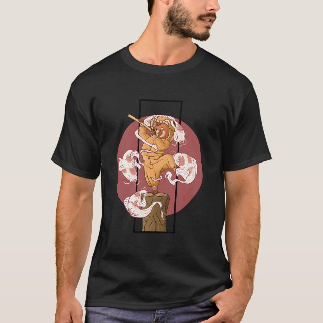 Kawaii Red Panda With Japanese Koi Ghosts T-Shirt (Front)