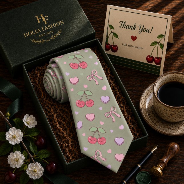 Kawaii Red Sweet Cherry Pattern Tie (Creator Uploaded)
