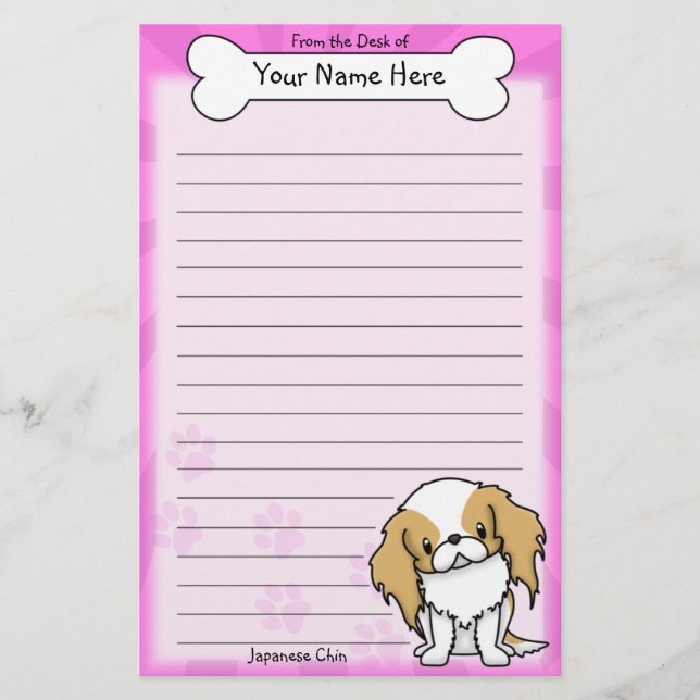 Kawaii Red & White Japanese Chin Stationery (Front)