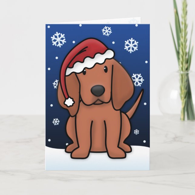 Kawaii Redbone Coonhound Christmas Card (Front)