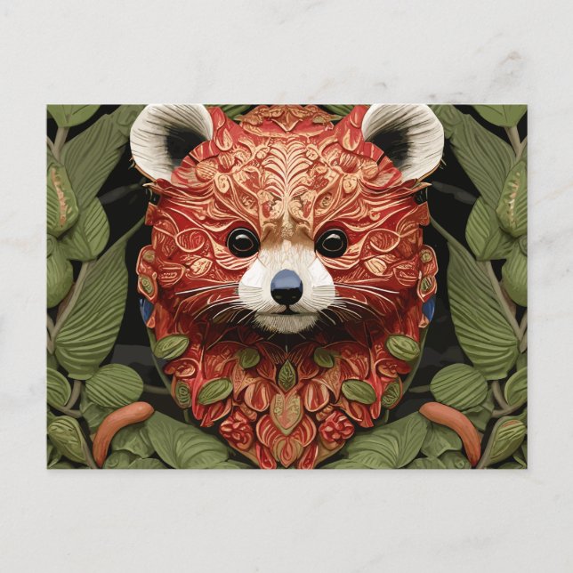 Kawaii Redpanda Floral Art Postcard (Front)