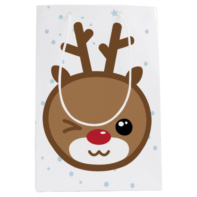 Kawaii Reindeer Christmas Gift Bag (Front)