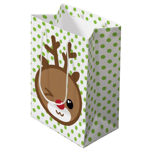 Kawaii Reindeer Christmas Gift Bag (Front Angled)