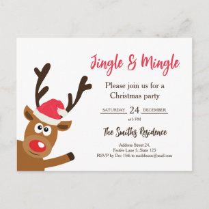 Kawaii Reindeer Christmas Party Invitation Postcard