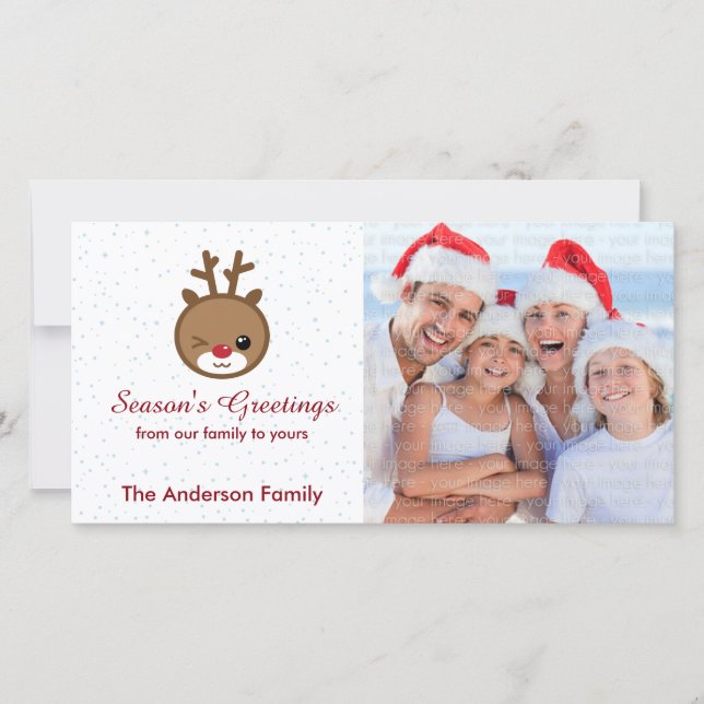 Kawaii Reindeer Christmas Photo Cards (Front)